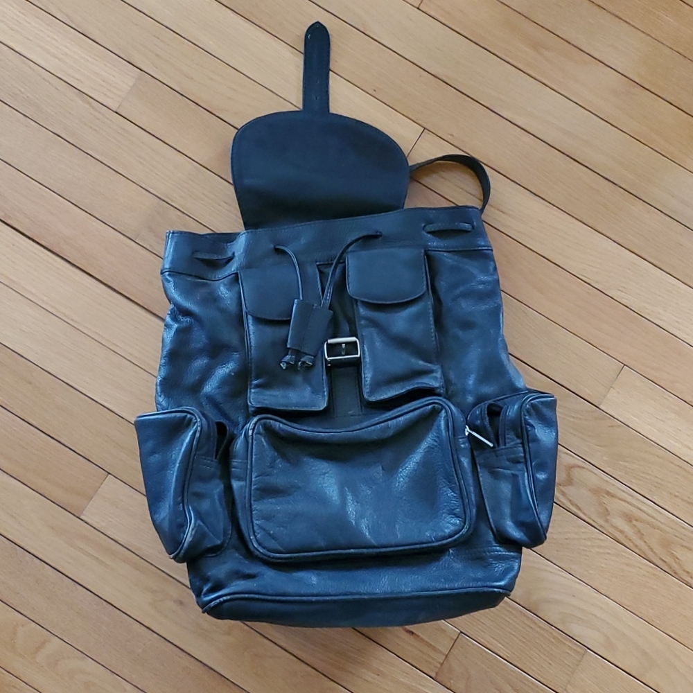 Black leather backpack